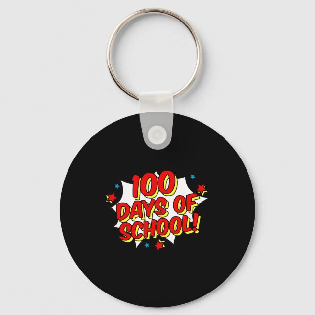 Superhero Style Happy 100th 100 Days of School  Keychain (Front)
