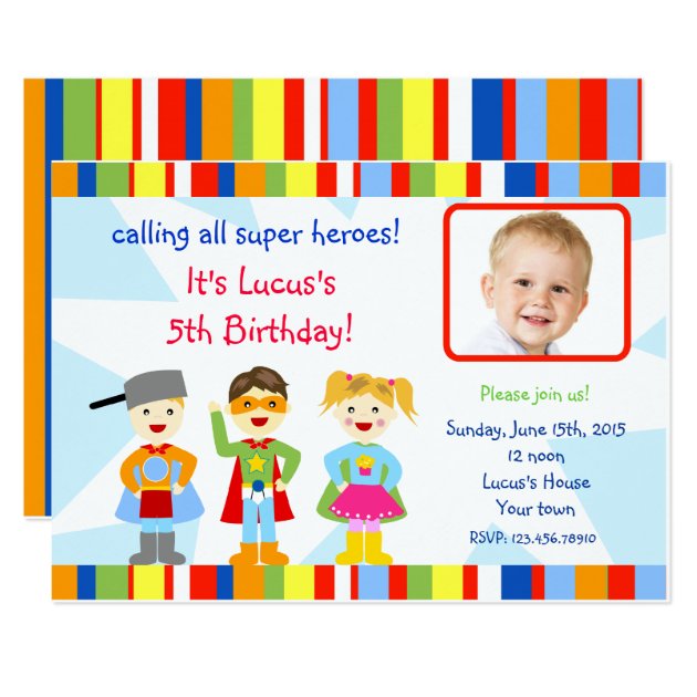 Superhero Super Hero Photo Birthday Invitations