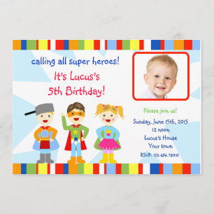 Superhero Super Hero Photo Birthday Invitations