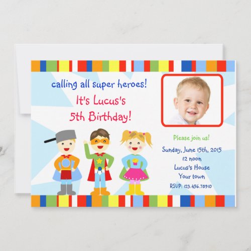 Superhero Super Hero Photo Birthday Invitations