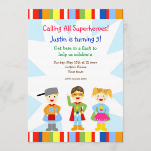 Superhero Super Heroes Birthday Party Invitations