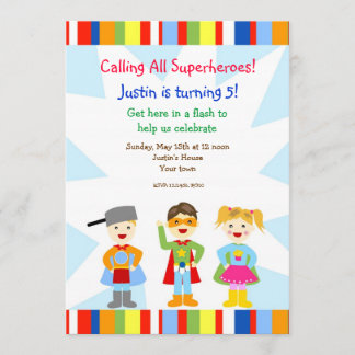 Superhero Super Heroes Birthday Party Invitations