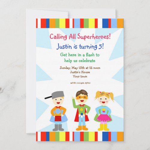 Superhero Super Heroes Birthday Party Invitations