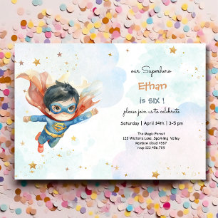 Superhero superboy kids birthday invitation