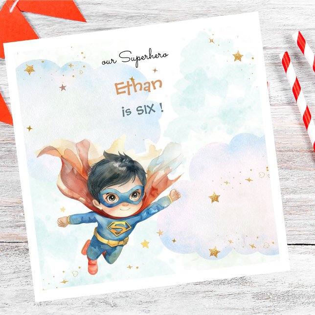 Superhero superboy kids birthday napkins (Creator Uploaded)
