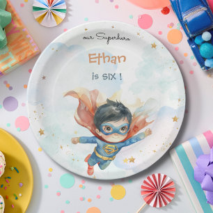Superhero superboy kids birthday paper plates