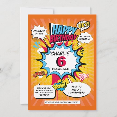 Superhero Theme Birthday Invitation