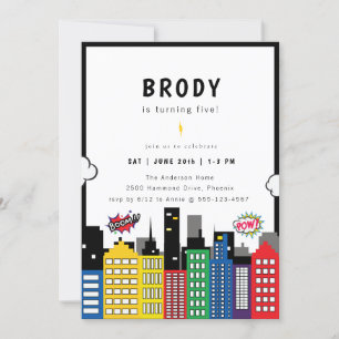 Superhero Theme Birthday Invitation