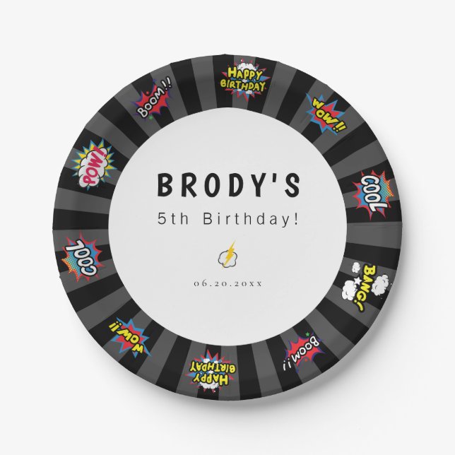 Superhero Theme Birthday Paper Plates (Front)