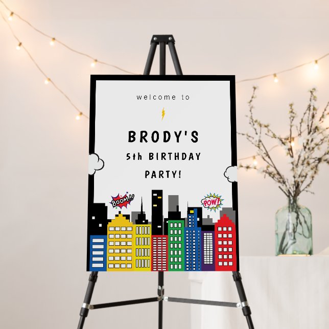 Superhero Theme Birthday Welcome Foam Board (In Situ (Stand))