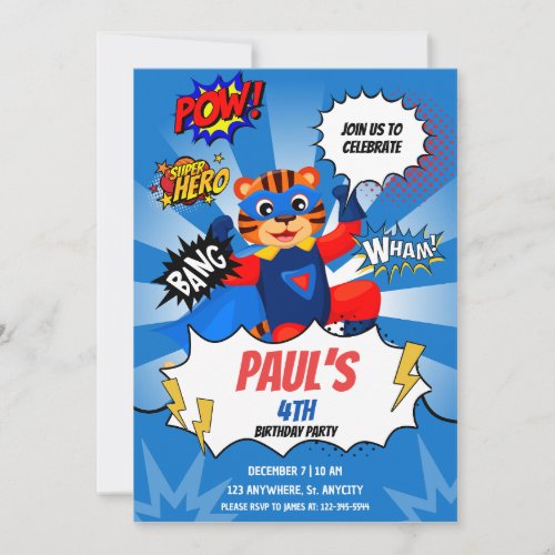 Superhero Theme Kids Birthday Party Invitation