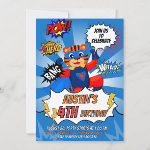 Superhero Tiger Birthday Party Invitation