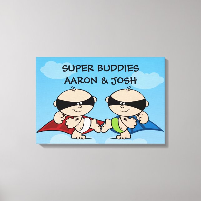 Superhero Twin Boys Personalized Canvas Wall Art (Front)