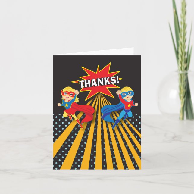 Superhero | Twins Thank You Card (Front)