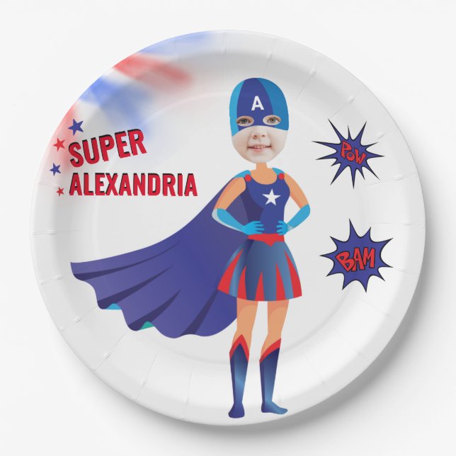 Superhero USA Stunning Girl Amazing Birthday Paper Plates (Front)
