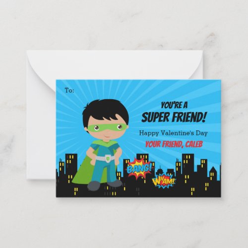 Superhero Valentine Card _ Boys Dark Skin