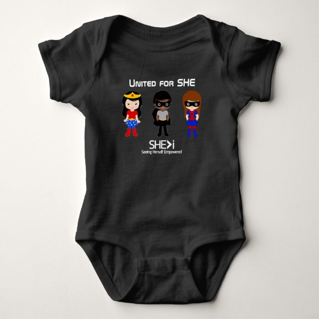 SUPERHERO White Outline - United for SHE Baby Bodysuit (Front)