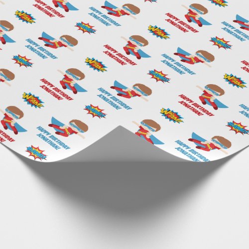 Superhero Wrapping Paper Boy Personalized Name
