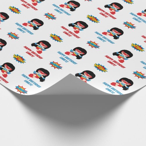 Superhero Wrapping Paper Girl Personalized Name
