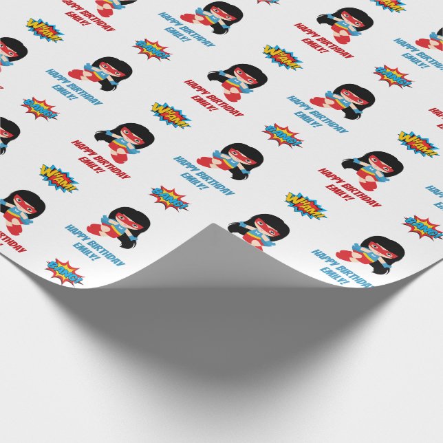 Superhero Wrapping Paper (Girl Personalized Name) (Corner)