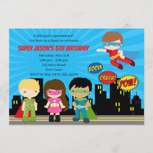 Superheroes Birthday Invitations (Bright Color)