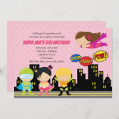 Superheroes Birthday Invitations (Cute for Girls) (Front/Back)