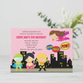 Superheroes Birthday Invitations (Cute for Girls) (Standing Front)