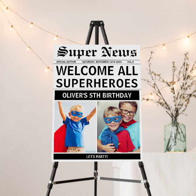Superheroes Birthday Party Picture Welcome  Foam Board (In Situ (Stand))