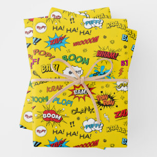 Superheroes Comics Pattern Wrapping Paper Sheets