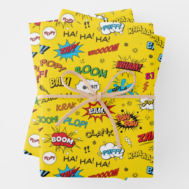 Superheroes Comics Pattern Wrapping Paper Sheets (In situ)