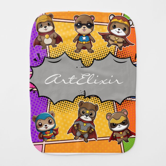 Superheroes Cute Kawaii Gopher Prints  Baby Burp Cloth (Front)