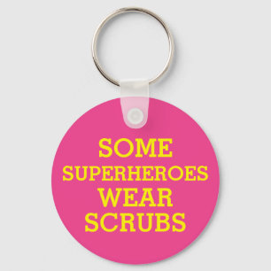 Superheroes in Scrubs Button Keychain