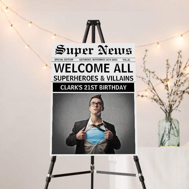 Superheroes or Villains Birthday Party Welcome  Foam Board (In Situ (Stand))