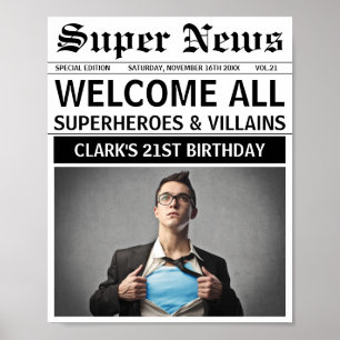 Superheroes or Villains Birthday Party Welcome Poster