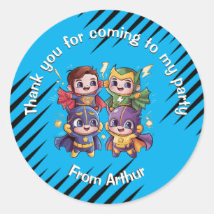Superheroes party Kids super heroes fun identity Classic Round Sticker