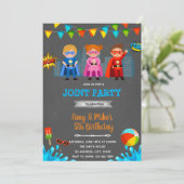 Superheroes pool party invitation (Standing Front)