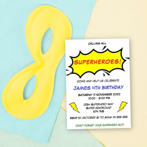 Superheros Party Happy Birthday Invitation