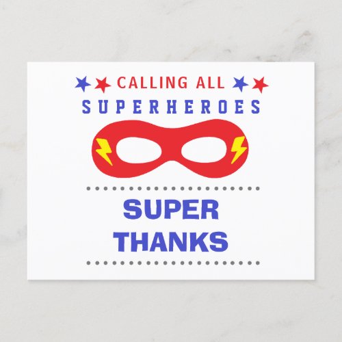 Superheros Party Super thank you Postcard