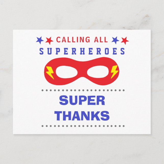 Superheros Party Super thank you Postcard (Front)