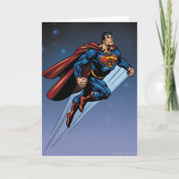 Superman against the night sky card