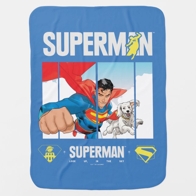 Superman and Krypto Take Flight Baby Blanket (Front)