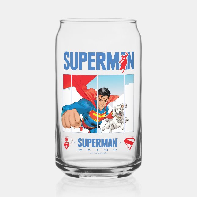 Superman and Krypto Take Flight Can Glass (Front)