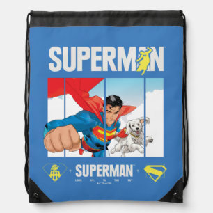 Superman and Krypto Take Flight Drawstring Bag