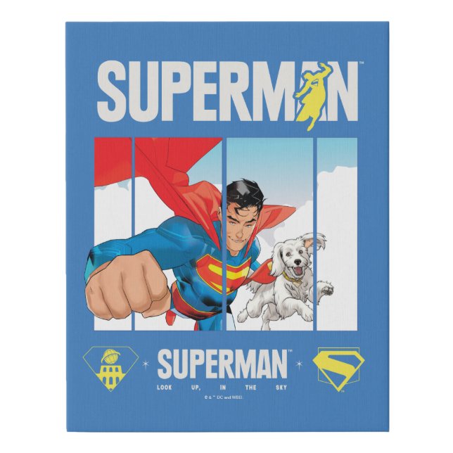 Superman and Krypto Take Flight Faux Canvas Print (Front)