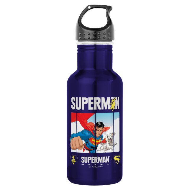 Superman and Krypto Take Flight Stainless Steel Water Bottle (Front)