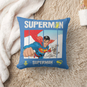 Superman and Krypto Take Flight Throw Pillow