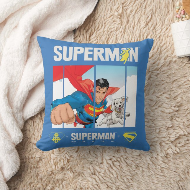 Superman and Krypto Take Flight Throw Pillow (Blanket)