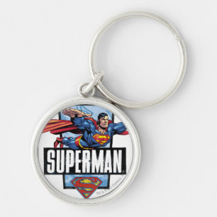 Superman and Logo Bordered Keychain