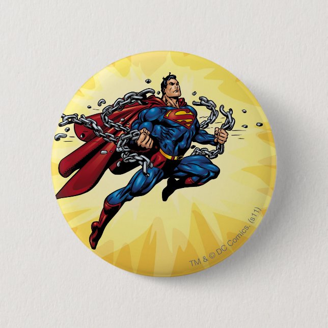 Superman breaks chains pinback button (Front)