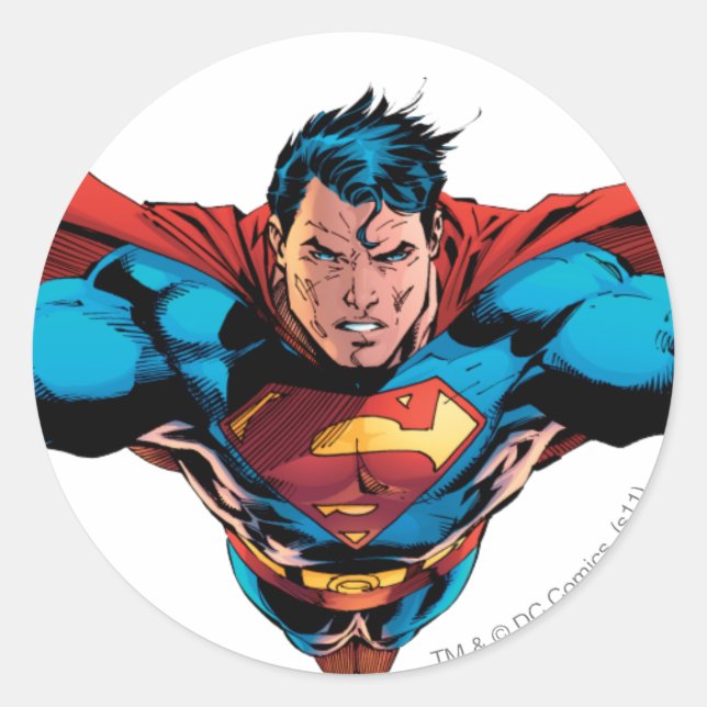 Superman cape flies classic round sticker (Front)
